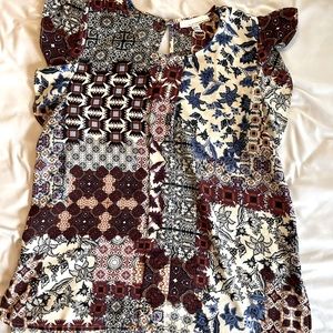 Patterned Blouse | Business Casual | Professional | Maroon, Navy, Blue, White